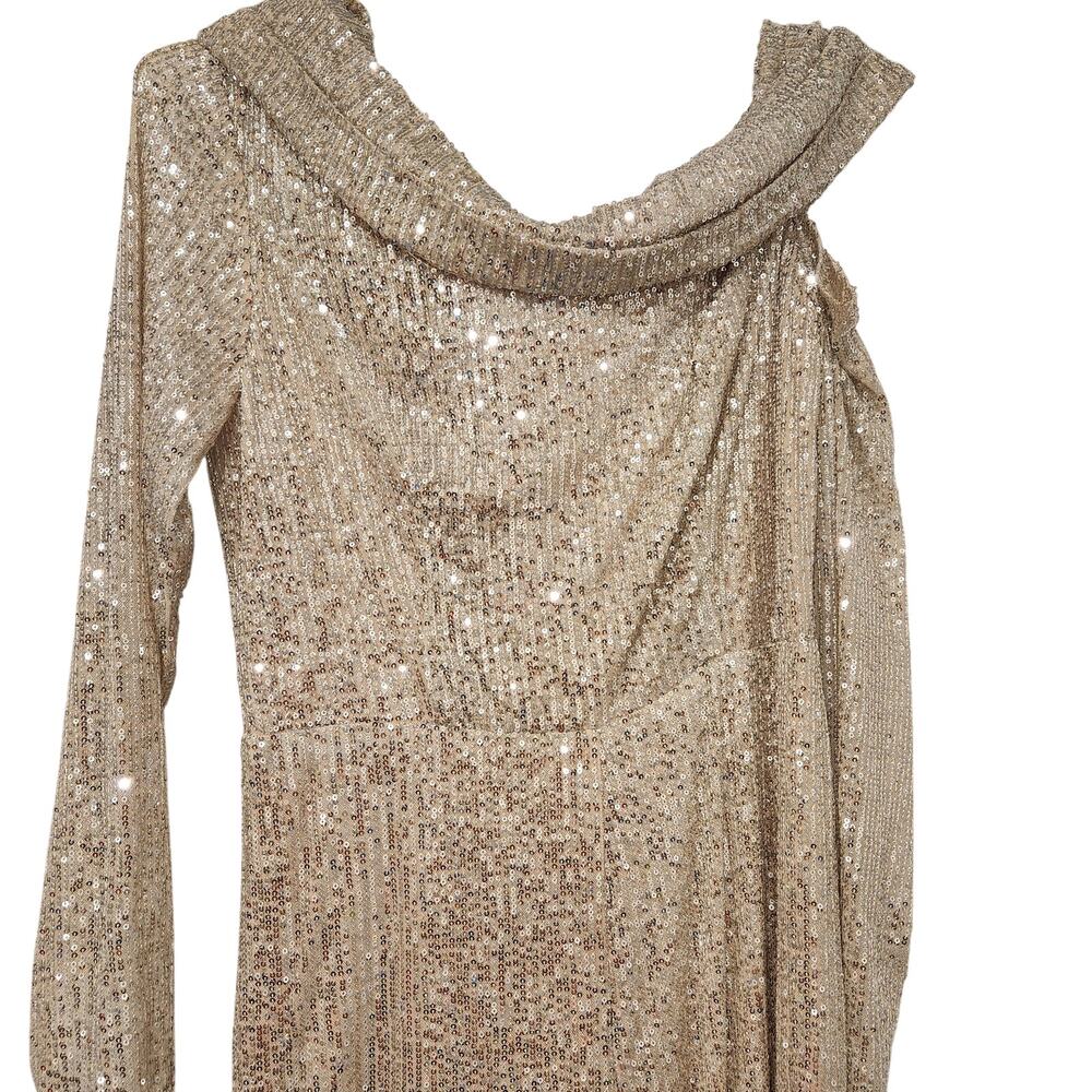 Mac Duggal Sequined Drop shoulder long sleeve gold jumpsuit size 10 - Picture 5 of 8
